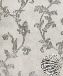 Wallpaper Bunga Ulir Silver Putih Abu-Abu E0110