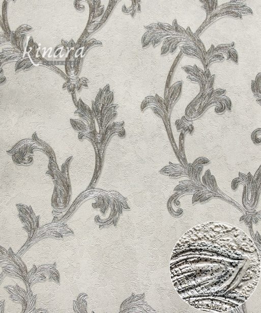 Wallpaper Bunga Ulir Silver Putih Abu-Abu E0110