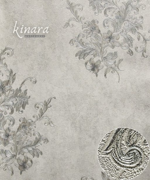 Wallpaper Bunga Silver Putih Abu-Abu E0111