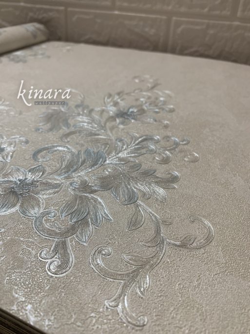 Wallpaper Bunga Silver Putih Abu-Abu E0111