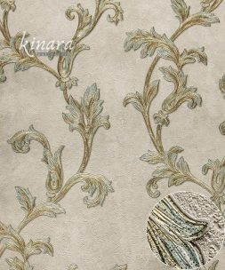 Wallpaper Bunga Ulir Gold Krem Hijau E0113
