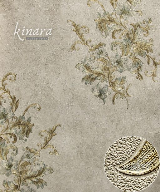 Wallpaper Bunga Gold Krem Hijau E0114