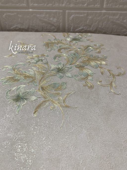 Wallpaper Bunga Gold Krem Hijau E0114