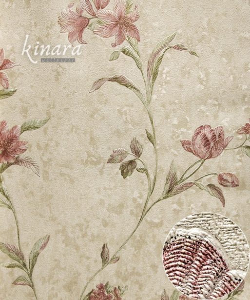 Wallpaper Bunga Pink Dasar Krem E0125