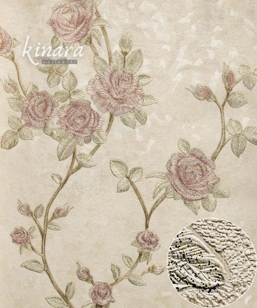 Wallpaper Bunga Pink Dasar Krem E0137