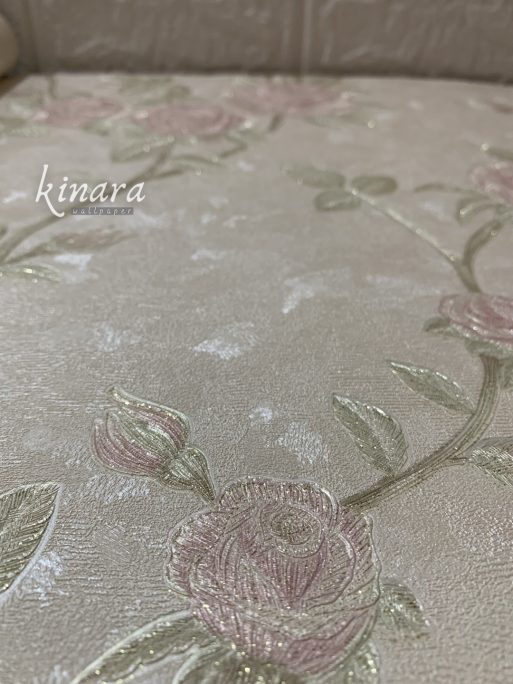 Wallpaper Bunga Pink Dasar Krem E0137