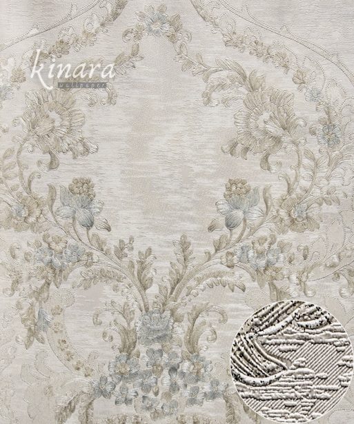 Wallpaper Bunga Biru Dasar Krem E0141