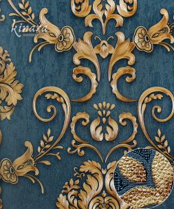 Wallpaper Klasik Batik Gold Dasar Biru E0142