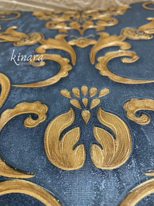 Wallpaper Klasik Batik Gold Dasar Biru E0142