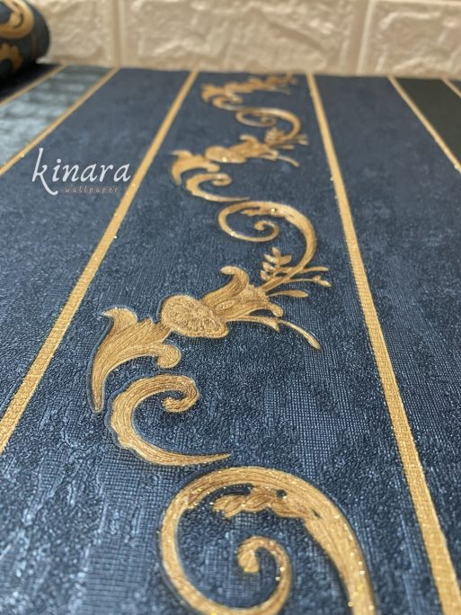 Wallpaper Garis Gold Dasar Biru E0143