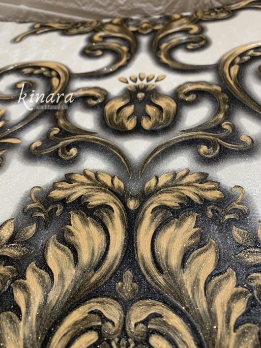 Wallpaper Klasik Batik Gold Hitam Dasar Krem E0146