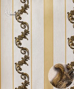 Wallpaper Garis Gold Hitam Dasar Krem E0147