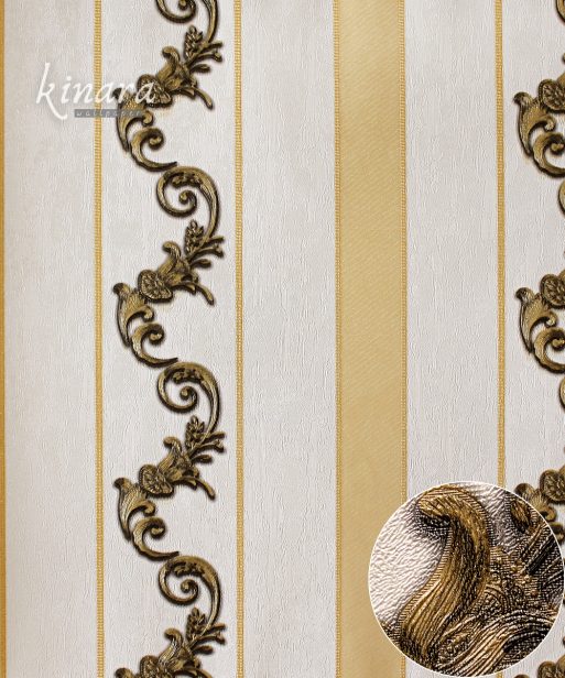 Wallpaper Garis Gold Hitam Dasar Krem E0147