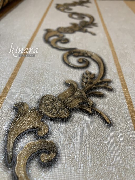 Wallpaper Garis Gold Hitam Dasar Krem E0147