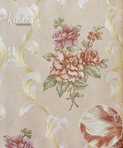 Wallpaper Bunga Shabby Pink Dasar Krem E0154