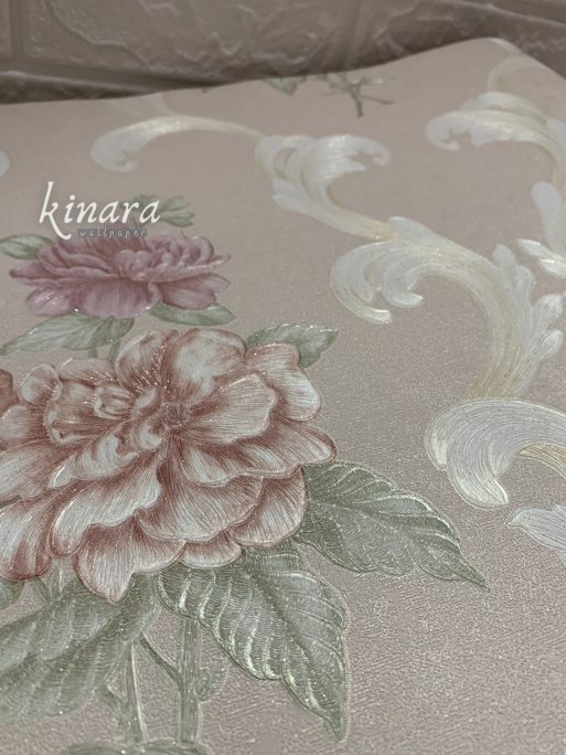 Wallpaper Bunga Shabby Pink Dasar Krem E0154