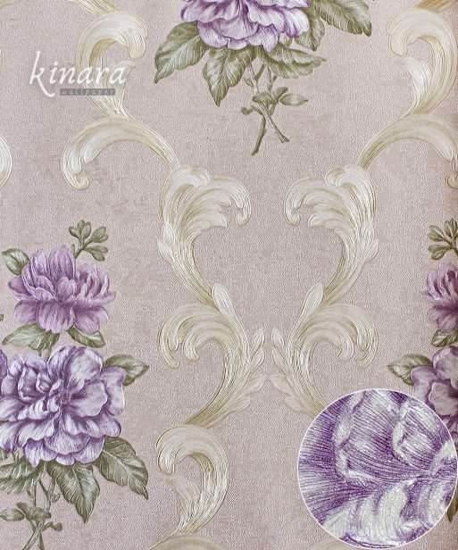 Wallpaper Bunga Shabby Ungu Dasar Krem E0155