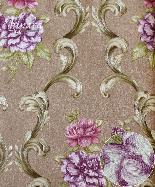 Wallpaper Bunga Shabby Ungu Dasar Ungu Krem E0156