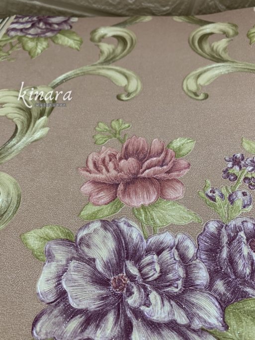 Wallpaper Bunga Shabby Ungu Dasar Ungu Krem E0156