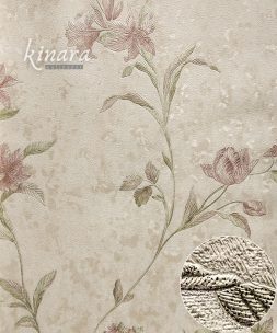 Wallpaper Bunga Pink Dasar Krem E0129