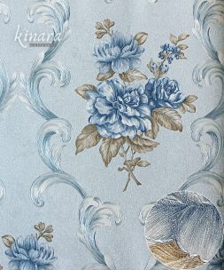 Wallpaper Bunga Shabby Biru Dasar Silver E0157