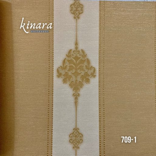 Wallpaper Garis Coklat Gold Krem Klasik 709-1