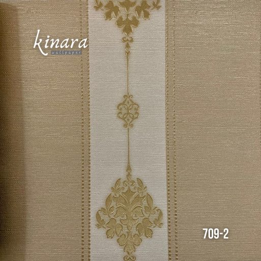 Wallpaper Garis Coklat Gold Krem Klasik 709-2