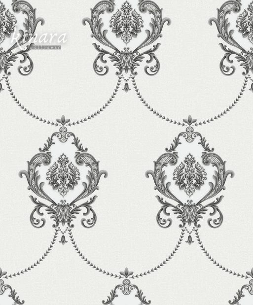 Wallpaper Klasik Batik Hitam Putih Silver E0192