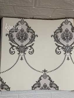 Wallpaper Klasik Batik Hitam Putih Silver E0192