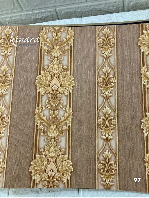 Wallpaper Garis Gold Dasar Coklat Susu E0197
