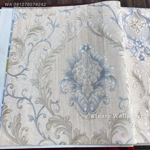 Wallpaper Batik Klasik Krem Biru Muda C-320