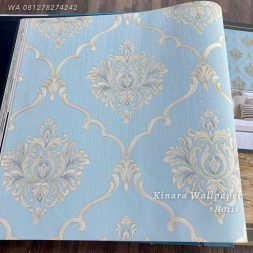 Wallpaper Batik Klasik Silver Gold Dasar Soft Blue