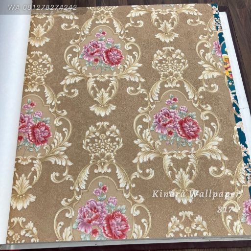 Wallpaper Bunga Klasik Coklat C-317