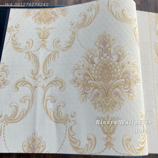 Wallpaper Batik Klasik Gold Dasar Cream H0103