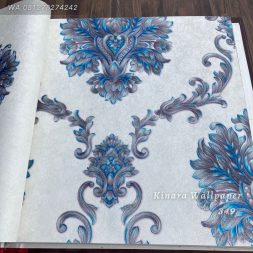 Wallpaper Bunga Klasik Krem Biru C-349