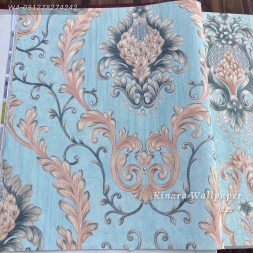 Wallpaper Batik Klasik Biru Muda Peach C-322