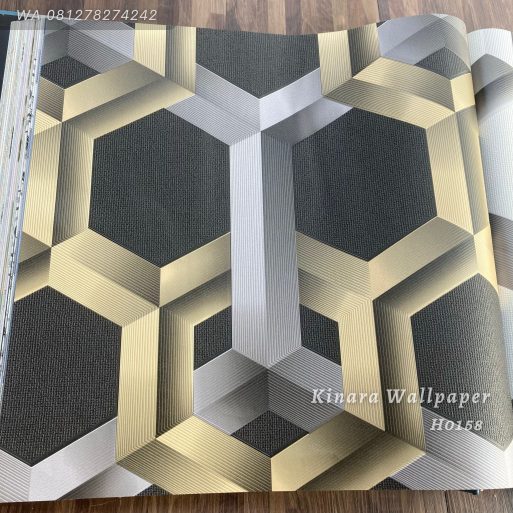 Wallpaper Salur Segi Enam Silver Black Gold H0158