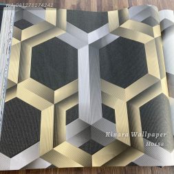 Wallpaper Salur Segi Enam Silver Black Gold H0158